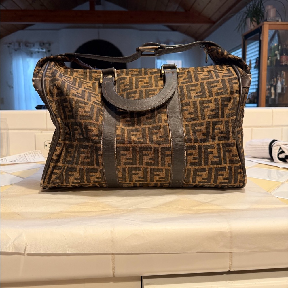 Fendi Brown FF Logo Canvas Duffel Bag - Picture 2 of 16